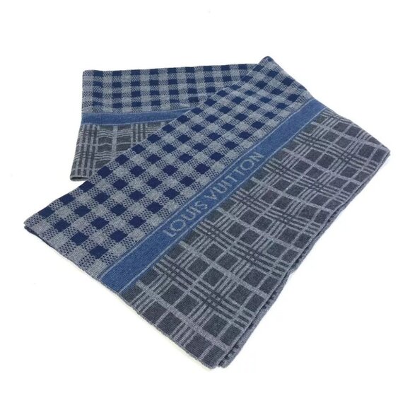 LOUIS VUITTON M74955 Echarpes tartan check Scarf wool gray/Navy - Picture 6 of 8